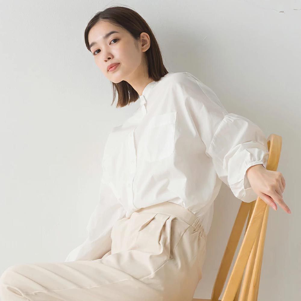 日本 OMNES - 100%棉 前短後長短版排扣襯衫-白