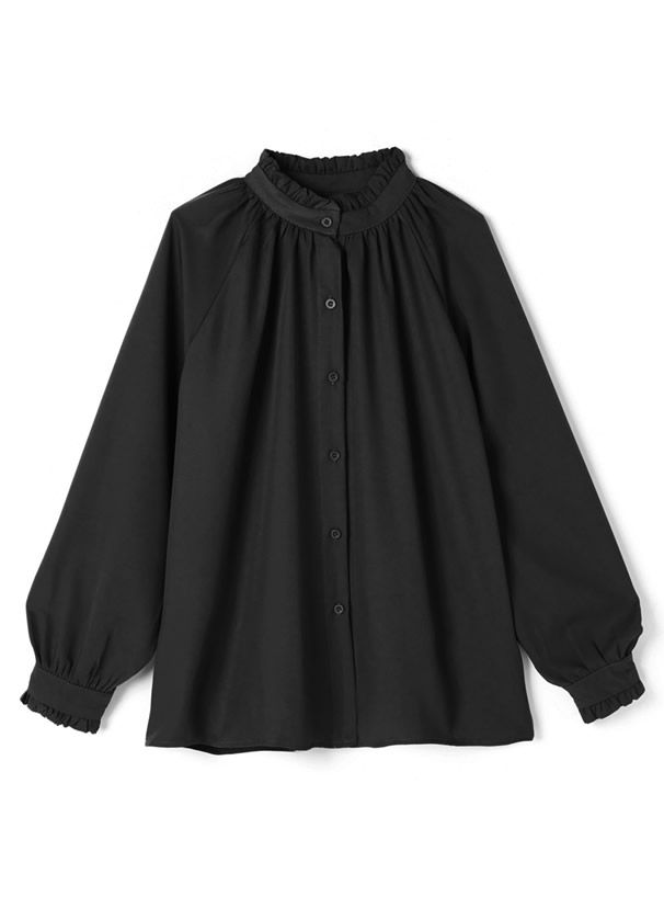 日本 GRL - 荷葉立領雪紡長袖襯衫-天使白