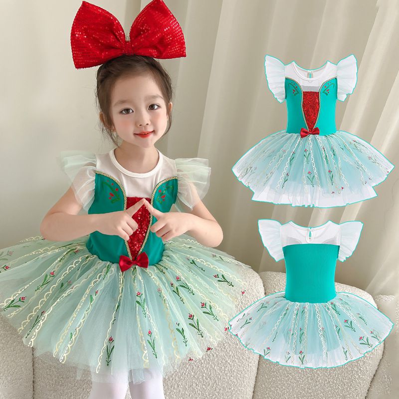 短袖造型公主裙/芭蕾舞裙-卡通人物-安娜-綠色