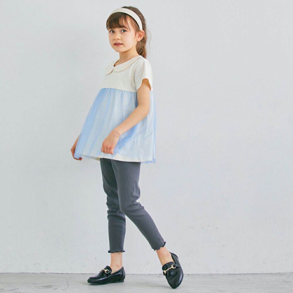 日本 evercloset - 甜美雙層紗娃娃領短袖上衣-粉橘