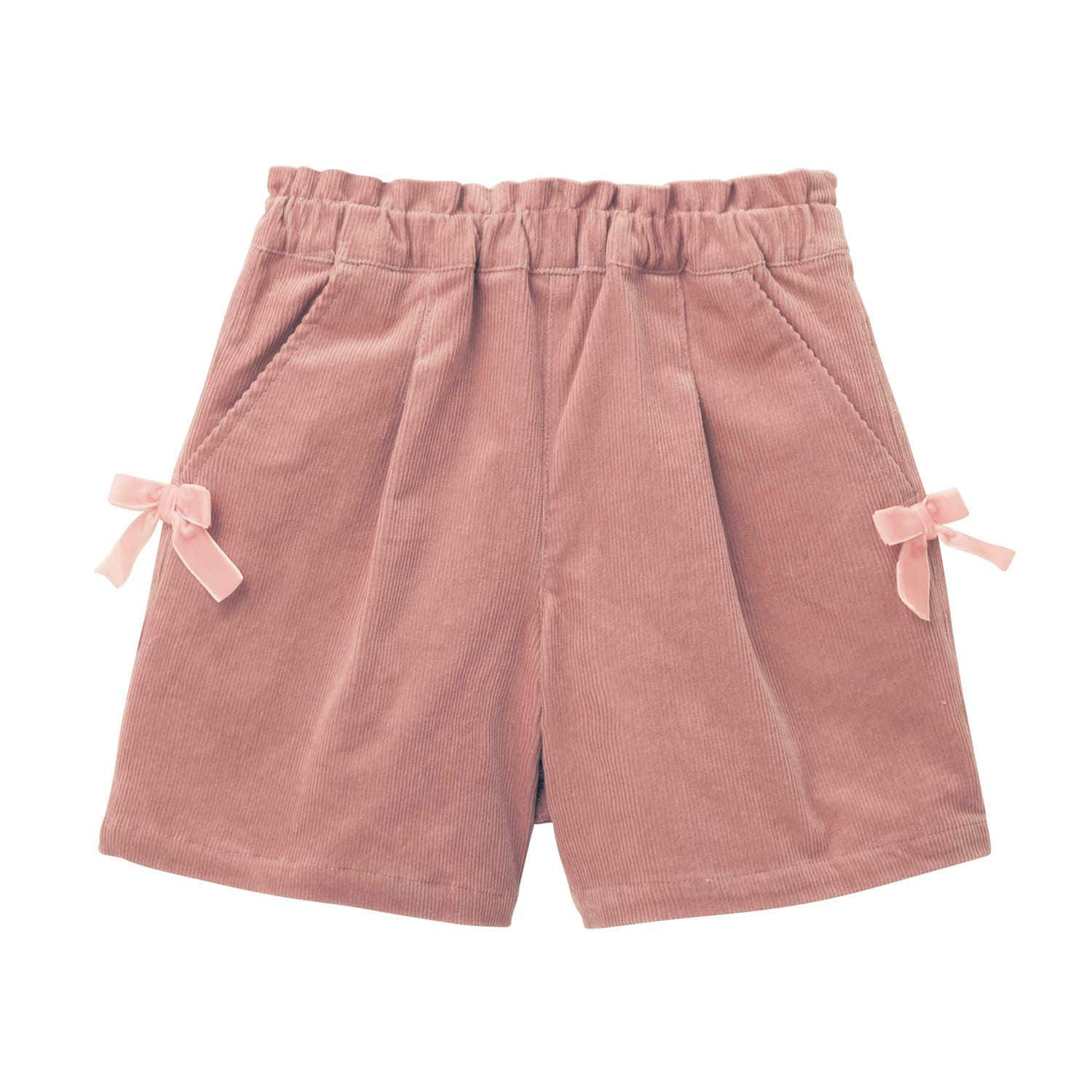 日本千趣會 - 蝴蝶結燈芯絨短褲-奶油杏