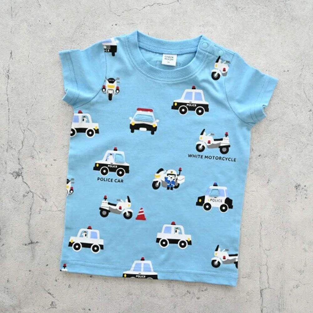 童趣翻翻短袖上衣-工作車車-藍