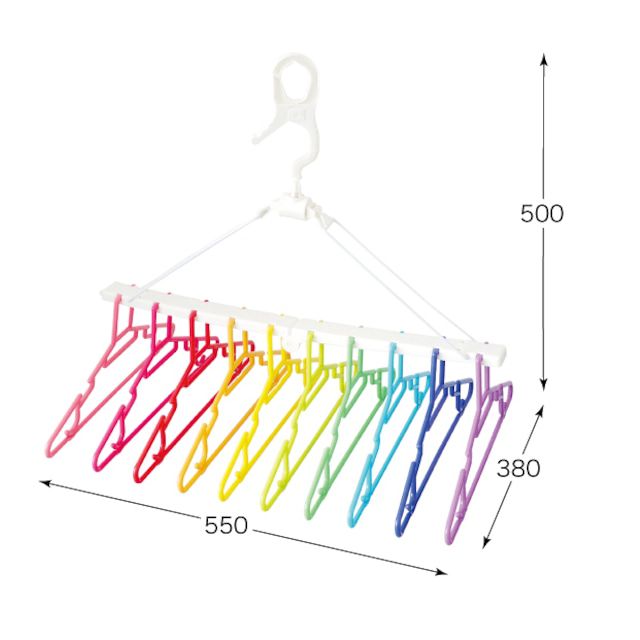 日本代購 - 熱銷定番 SUNNY系列彩虹可折疊衣架-10件衣架組 (55x38x50cm)