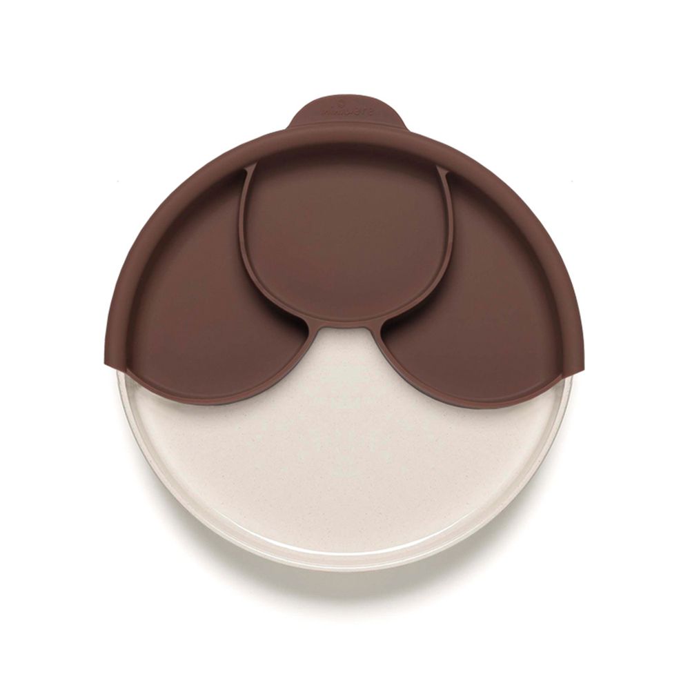 美國Miniware - 微兒天然寶貝用品系列-聰明分隔餐盤組-牛奶深可可-竹纖維麵包盤*1 矽膠分隔盤*1 矽膠防滑吸盤*1