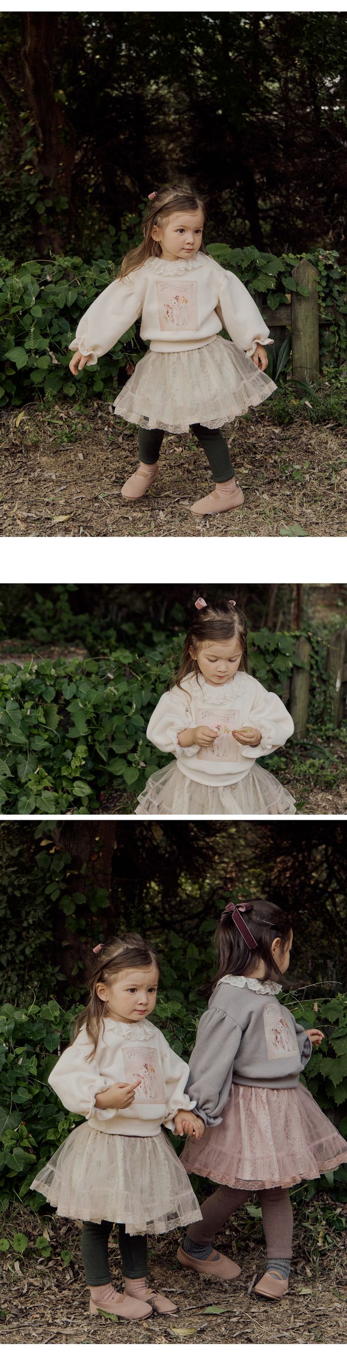 韓國 Puellaflo - 斑比天使印拉絨花苞袖大學T-米白