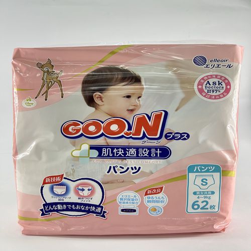 日本大王GOO.N - 敏感肌褲型尿布-肌快適-S(4-8kg)-62片x3包/箱 (日本原廠公司貨 平行輸入)