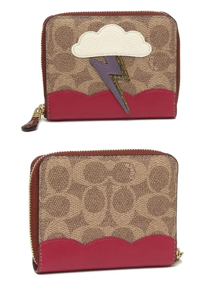 COACH - 造型PVC拼接皮革短夾 (白朵閃電)