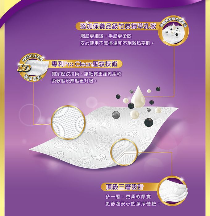 Kleenex 舒潔 - 頂級三層舒適竹炭萃取抽取衛生紙90抽x30包/串
