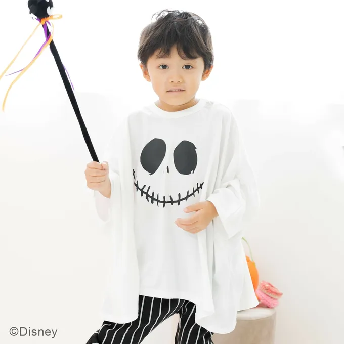 日本 Chil2 - 萬聖節聯名限定 寬鬆斗篷長袖上衣-卡通人物南瓜米奇-橘