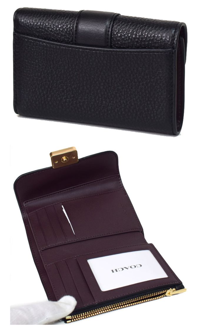 COACH - 馬車LOGO荔枝紋皮革中夾 (黑)