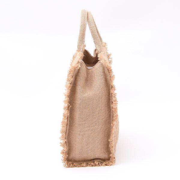 日本 COOCO - 棉麻流蘇大容量方型手提包-焦糖 (30x26x12cm)