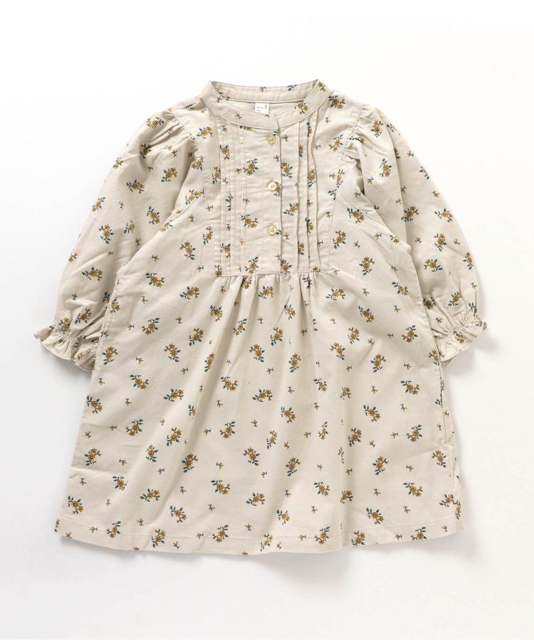 日本 apres les cours - 襯衫領微甜束口長袖洋裝-碎花-海軍藍