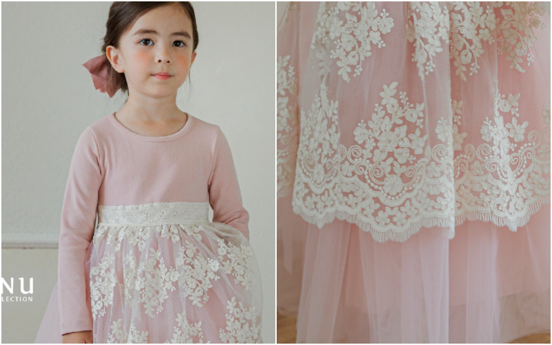 韓國 Mari an u - 透膚蕾絲裝飾網紗韓服-米白X粉紅