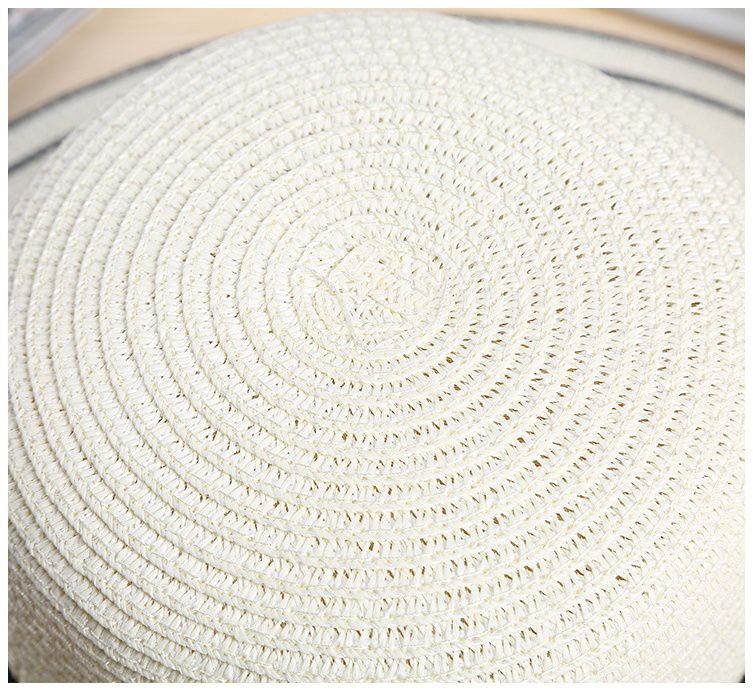 成人大帽沿撞色遮陽草帽-奶白 (55-58cm)