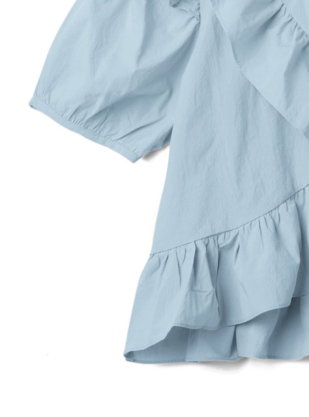 日本 GRL - 不規則層次荷葉邊短袖上衣-水藍