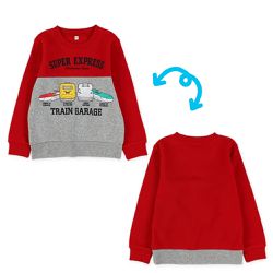 日本西松屋 - 裏起毛 新幹線印花保暖長袖上衣-紅