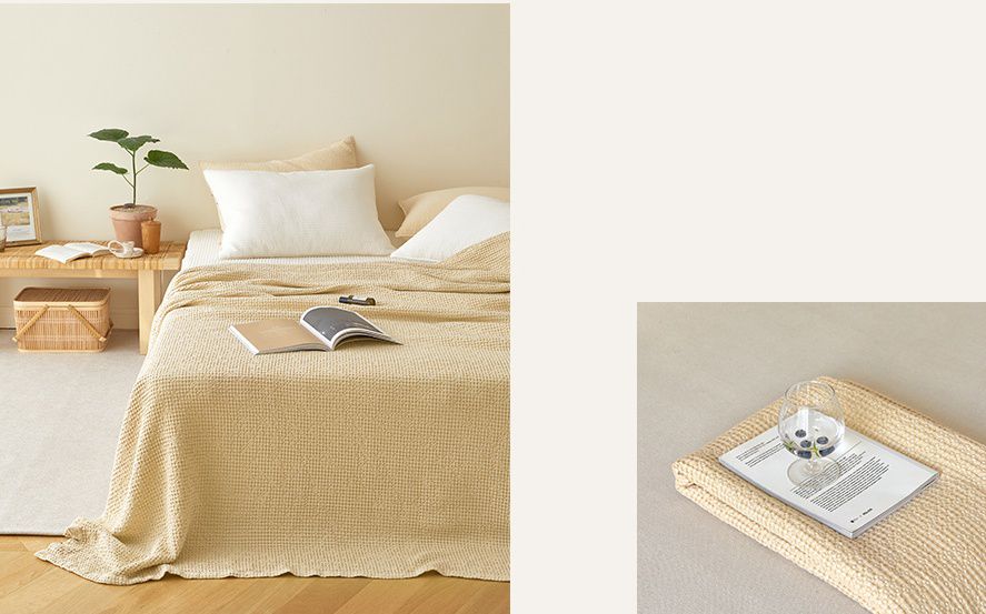 韓國 Maatila - 天絲莫代爾鬆餅被毯-奶油