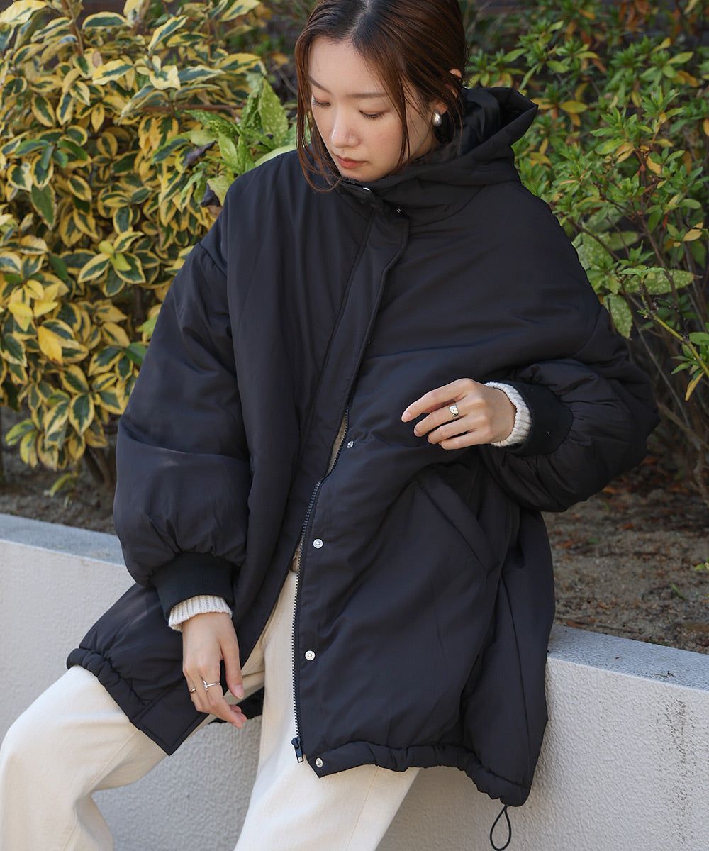 日本 Bab - 時尚大廓形抽繩連帽鋪棉外套-灰