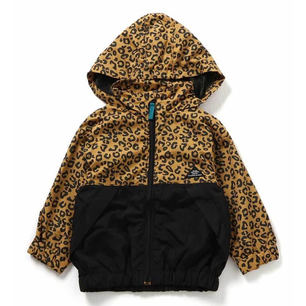 防潑水 輕量風衣外套(帽可收)-豹紋-棕