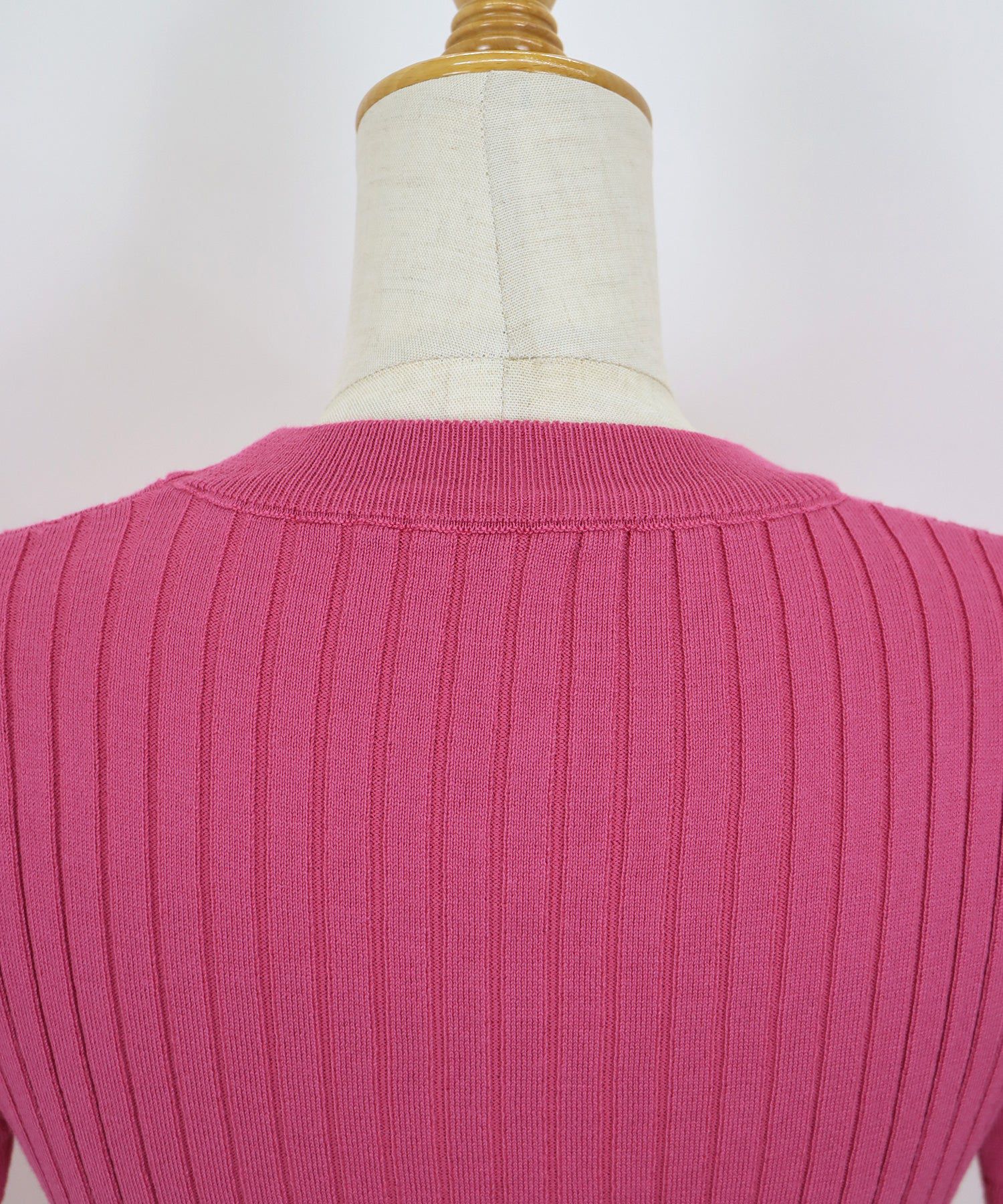 日本 BLUE EAST - 彈性寬羅紋薄針織短袖上衣-淺粉x白