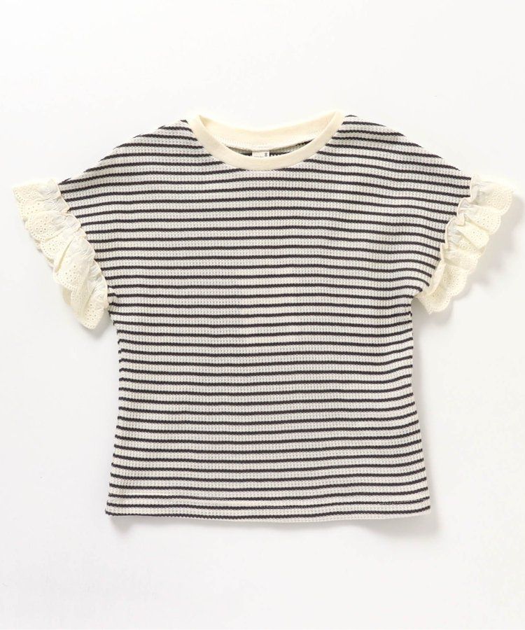 日本 apres les cours - 華夫格澎澎荷葉邊短袖上衣-米白