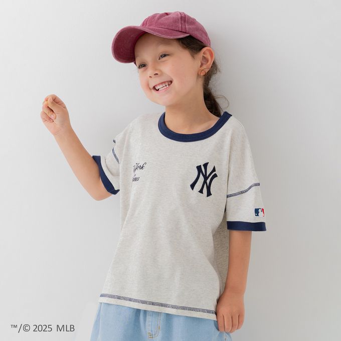 日本 Chil2 - MLB聯名 100%刺繡logo補丁短袖上衣-紐約洋基-燕麥灰