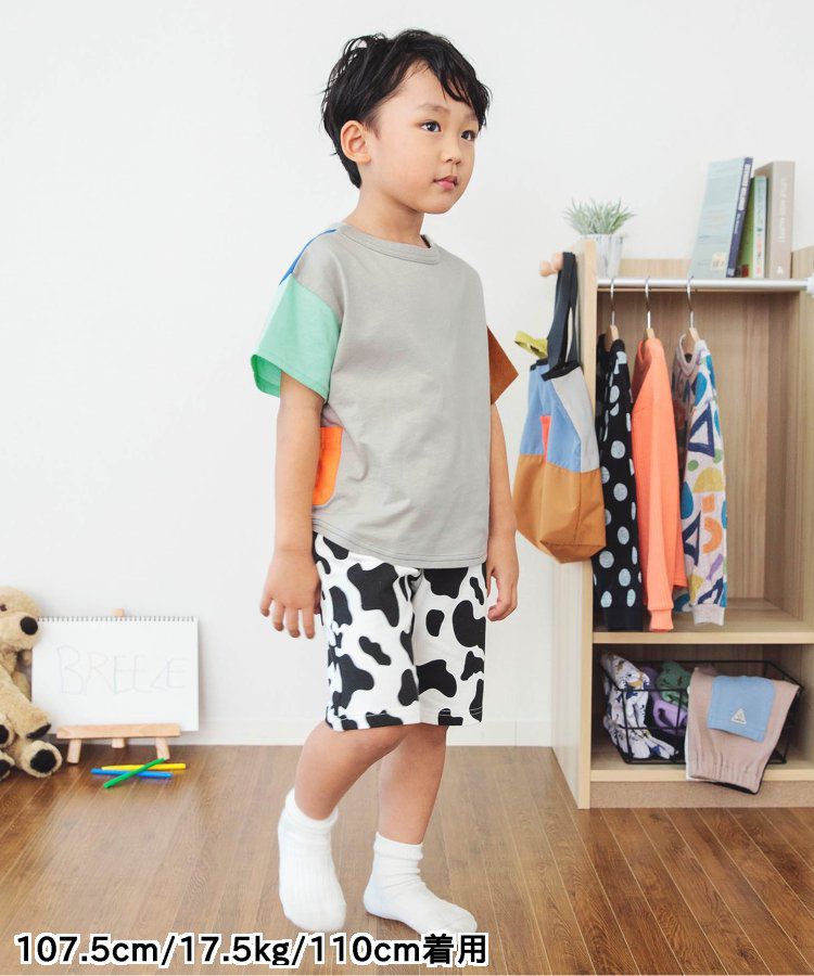 日本 BREEZE - 正反OK！圓領印花短袖上衣-線性-黑