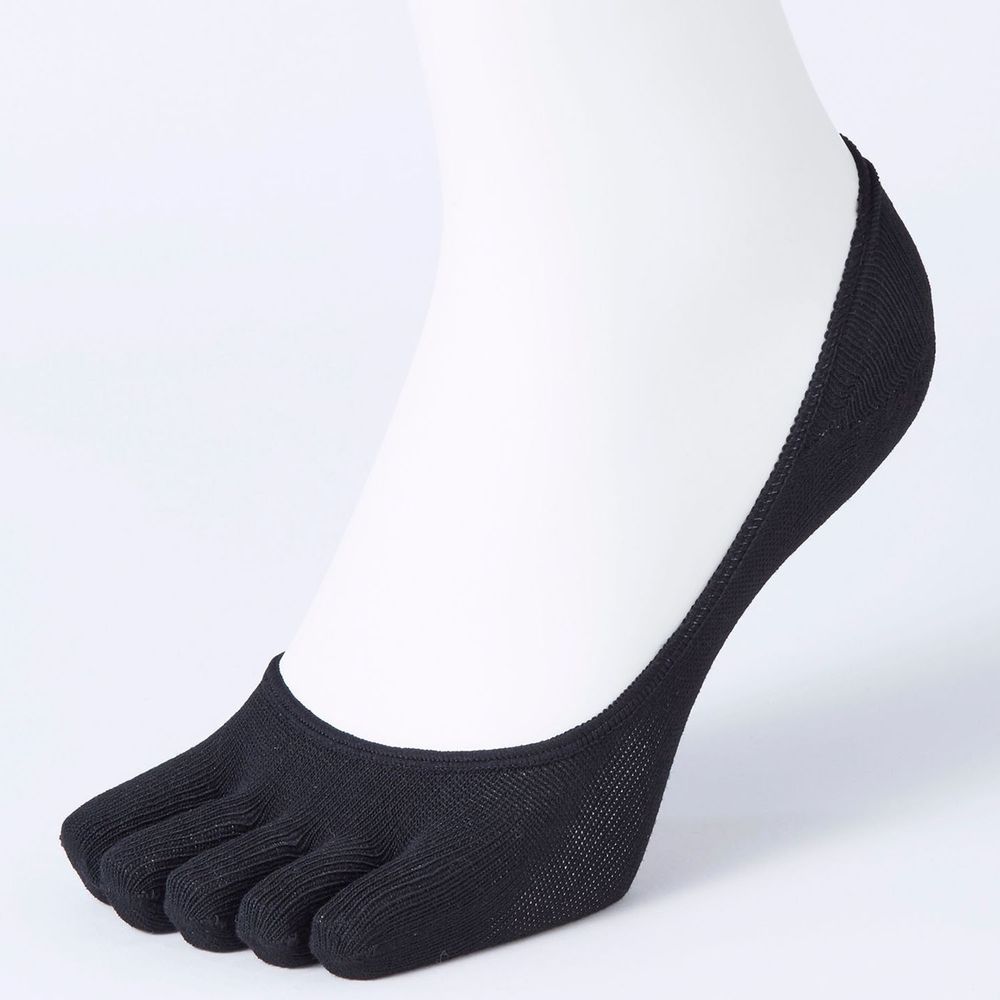 日本 okamoto - 超強專利防滑ㄈ型隱形襪(PLUS升級版)-五趾 淺履款-黑
