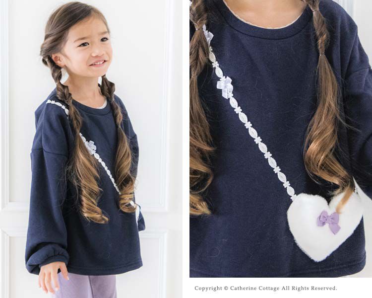 日本 Catherine Cottage - 裏毛漂亮愛心包包長袖上衣-海軍藍