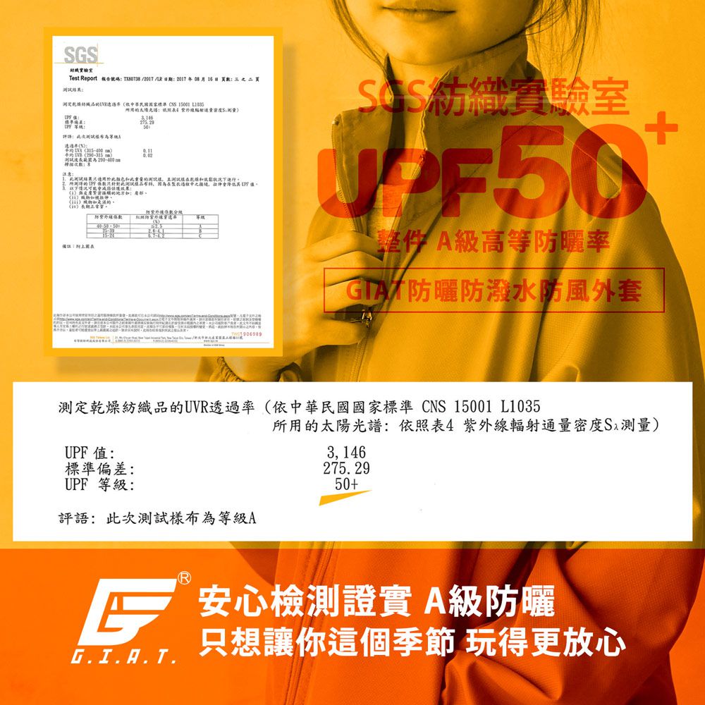 GIAT - UPF50+防潑水抗UV防風立領外套(兒童款)-天藍