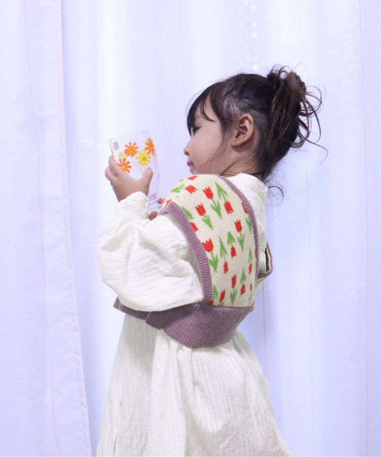 日本 BREEZE - 聯名款 昭和風針織背心x長袖洋裝-優雅鬱金香-黃綠