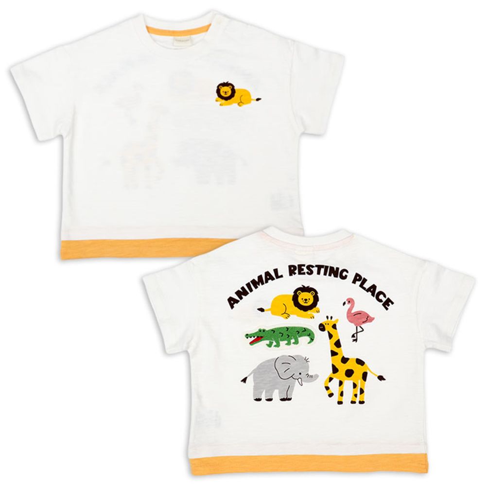 短袖T恤-背後印花-米白色