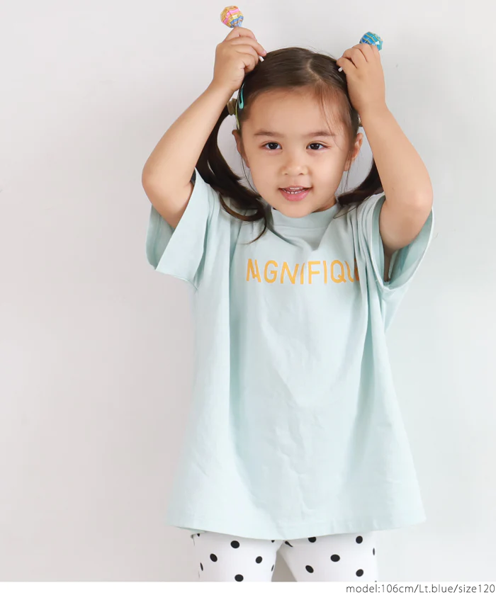 日本 COCA - 圓領純棉透氣字母短T-孩子-淺粉