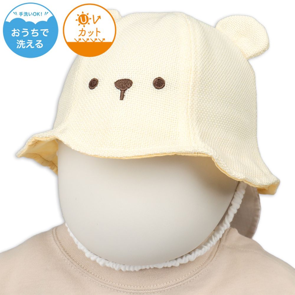 鬱金香帽 附防曬遮陽布-可洗 夏季材質 小熊-象牙白色