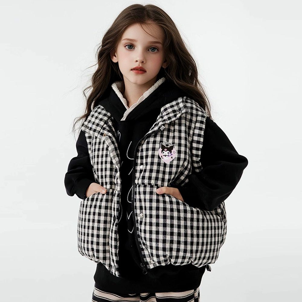 甜酷格紋保暖鋪棉背心-卡通人物酷洛米-黑色