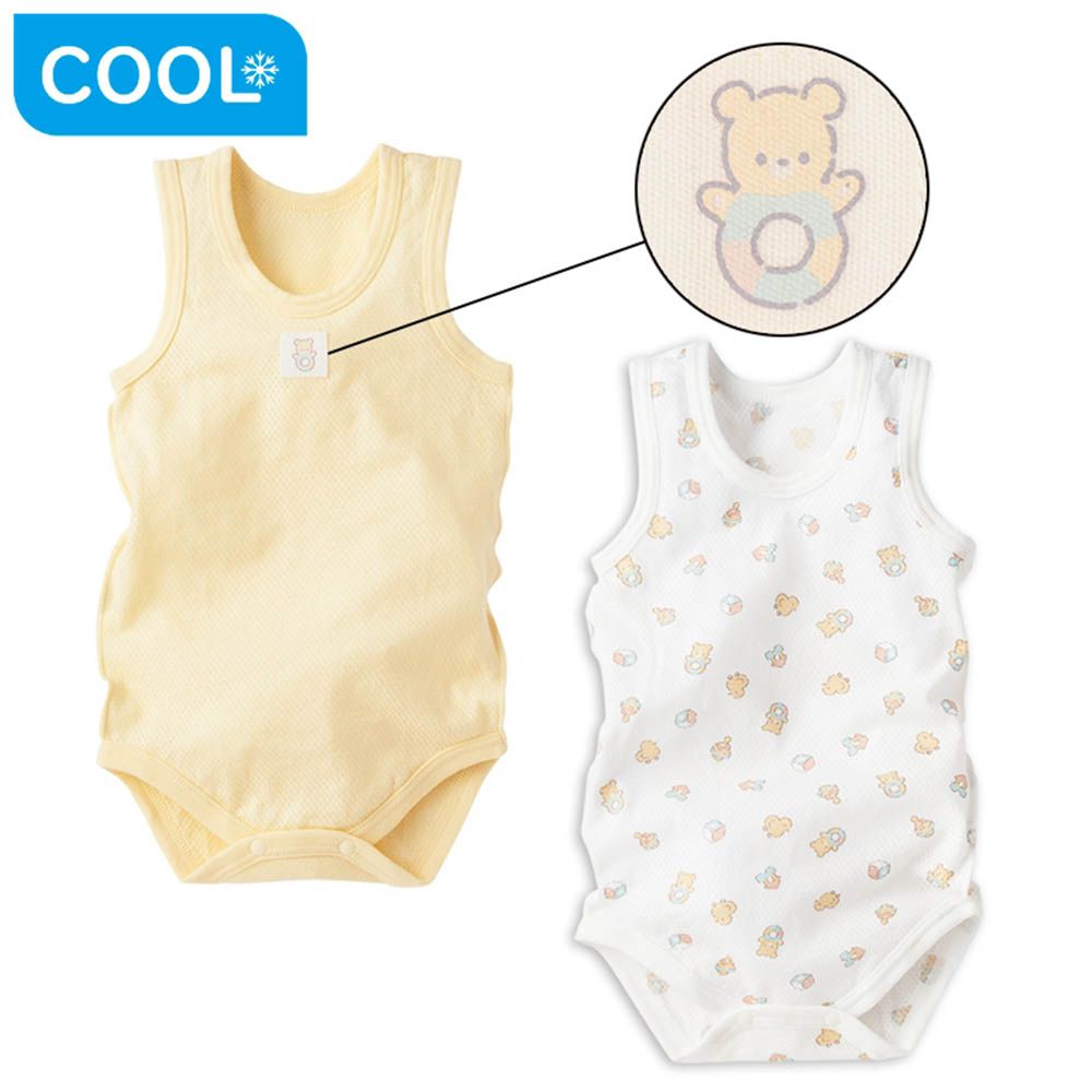 無袖網眼包屁衣2件組套頭式-玩具-黃色