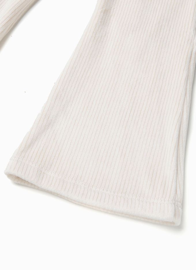 韓國 OZKIZ - 荷葉滾邊小喇叭褲保暖套裝-杏