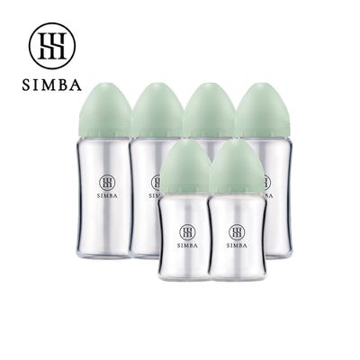 Simba 小獅王辛巴 - 蘊蜜質金玻璃寬口防脹氣奶瓶4大2小全配組-新生適用-綠沐