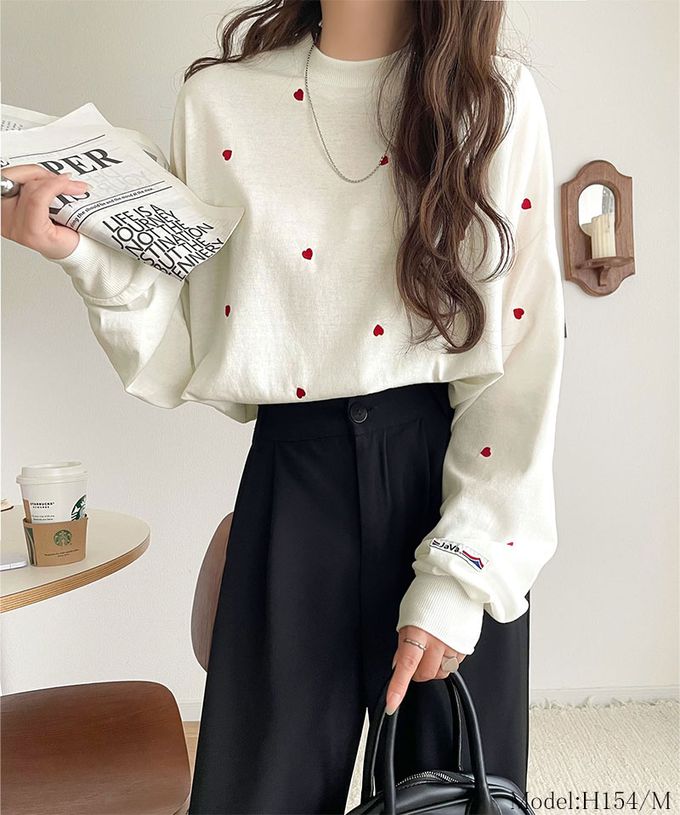 日本 Classical Elf - Java 滿版甜蜜心型長袖上衣-海軍藍x紅