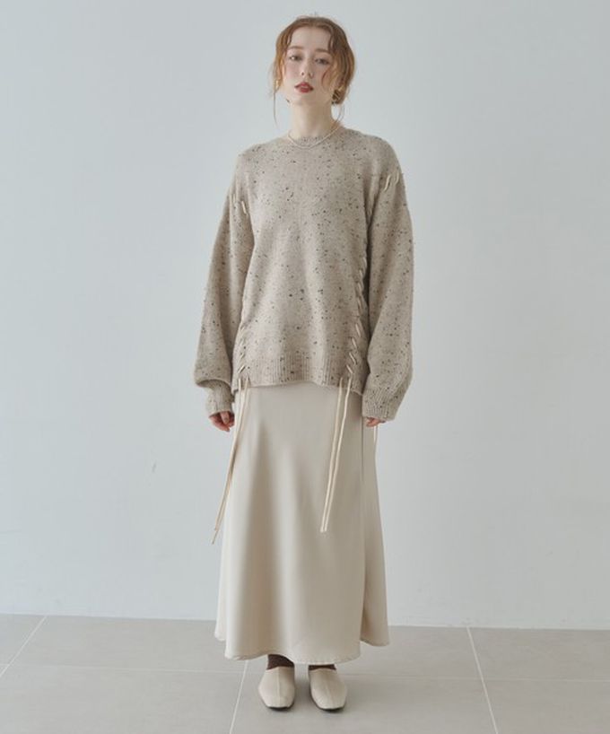 日本 Bab - 可可碎片感率性縫線針織上衣-卡其