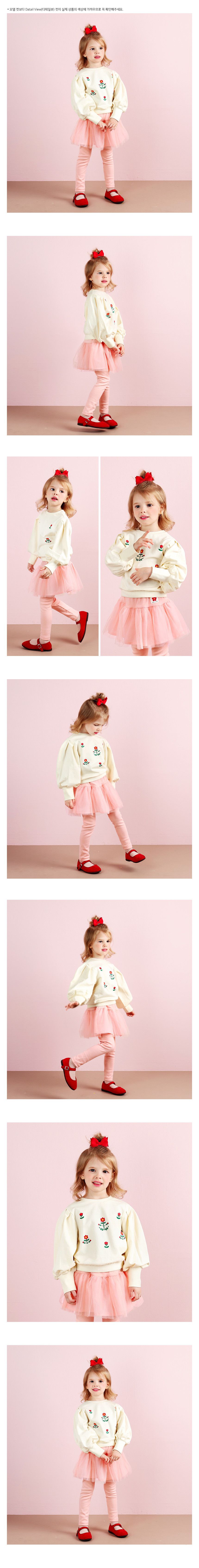 韓國 WALTON kids - 小紅花公主抓褶澎袖上衣-奶油白