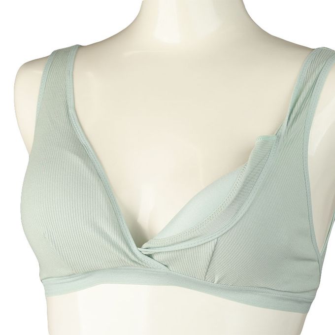 akachan honpo - 輕鬆哺乳 半截式內衣-羅紋 鉤扣款-綠色