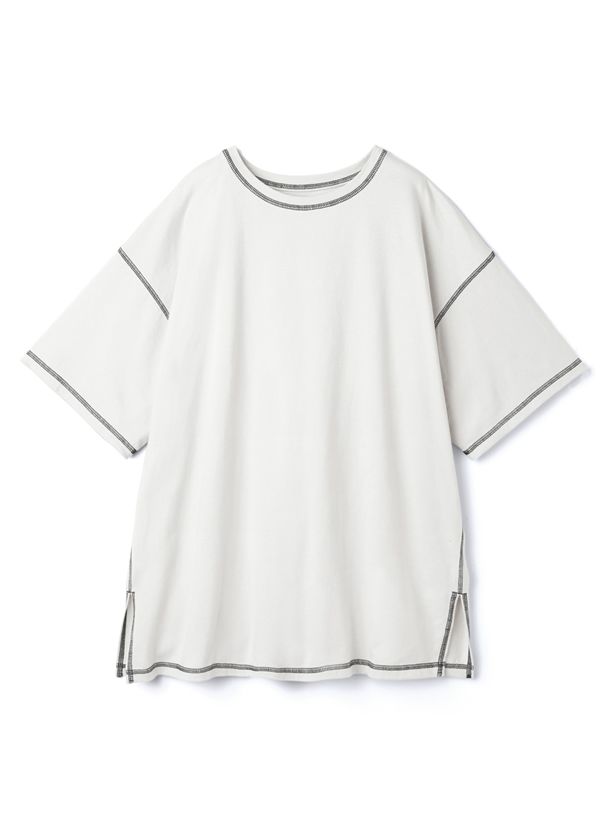 日本 GRL - 純棉柔軟考克邊長版短袖上衣-白