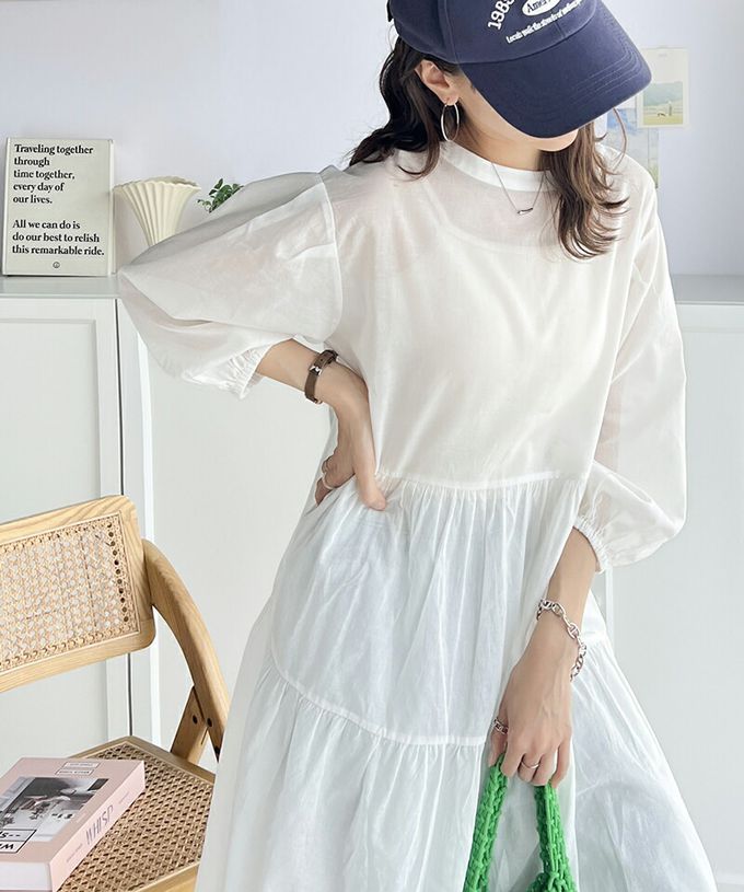 日本 Classical Elf - 2way前後穿 純棉輕透開襟襯衫洋裝-卡其米