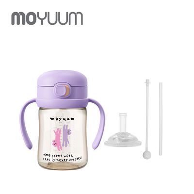 韓國 MOYUUM - PPSU彈蓋吸管學飲水杯-貓咪夢境(SOOSOOJIN聯名款)-葡萄紫-170ml