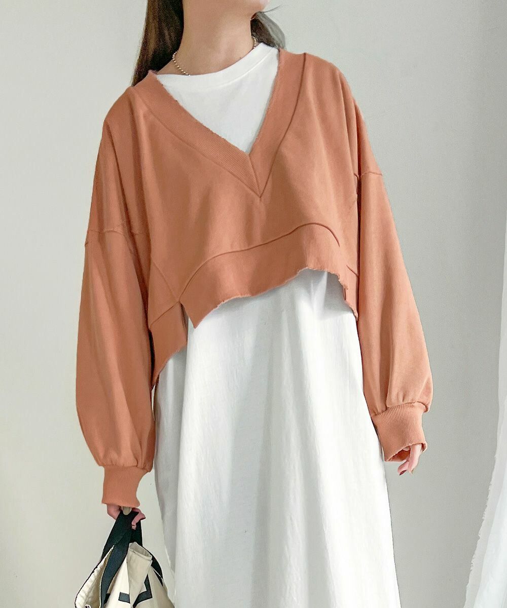 日本 Bab - V領短版泡泡袖大學T-淺軍綠