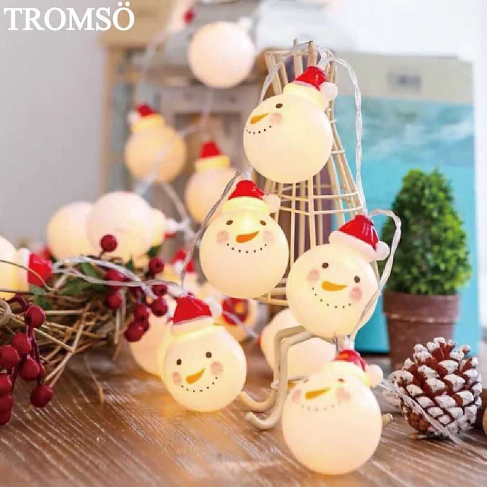 TROMSO - 北歐立體微笑雪人燈串/燈飾/耶誕掛飾配件-LED電池盒式-暖黃光 (約200cm)-一串10燈/約100g