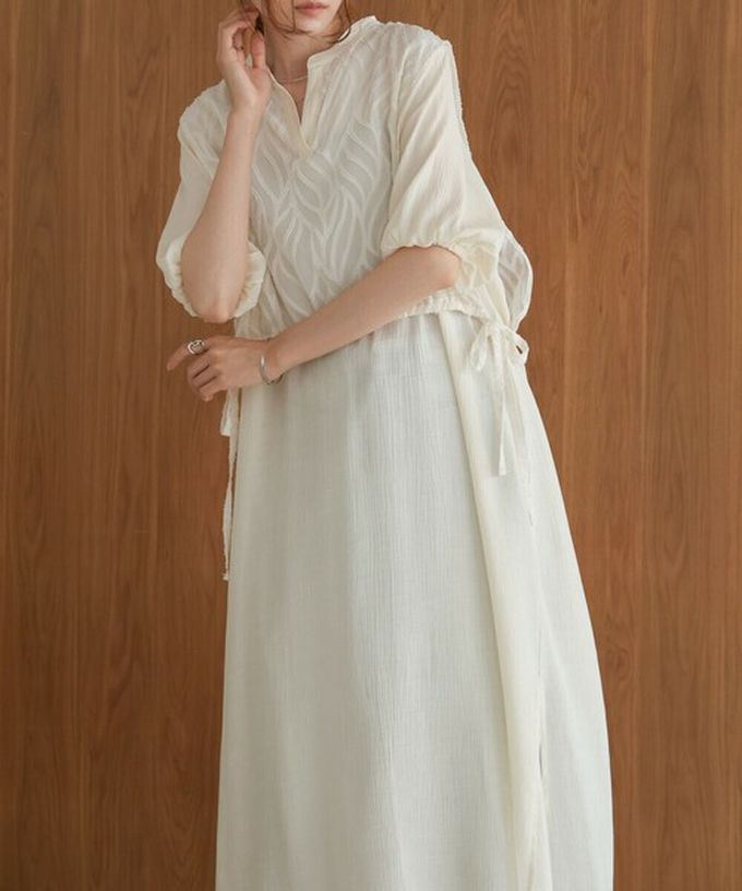 日本 Bab - 輕盈蕾絲緹花多層次短袖洋裝-象牙白