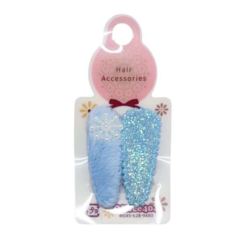 毛絨髮夾-雪花-藍色
