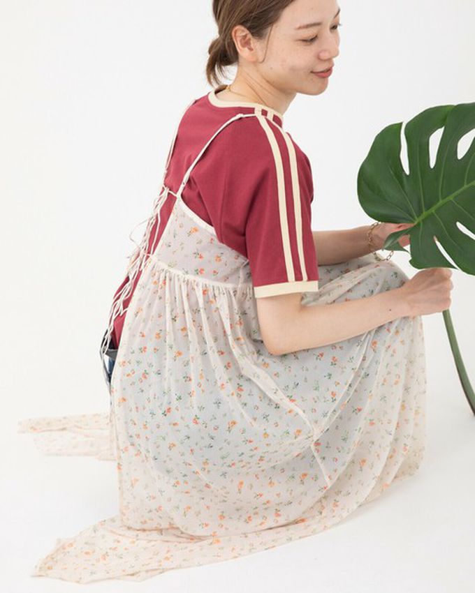 日本 gleam - 前後2way浪漫小花細肩帶薄紗洋裝-黑